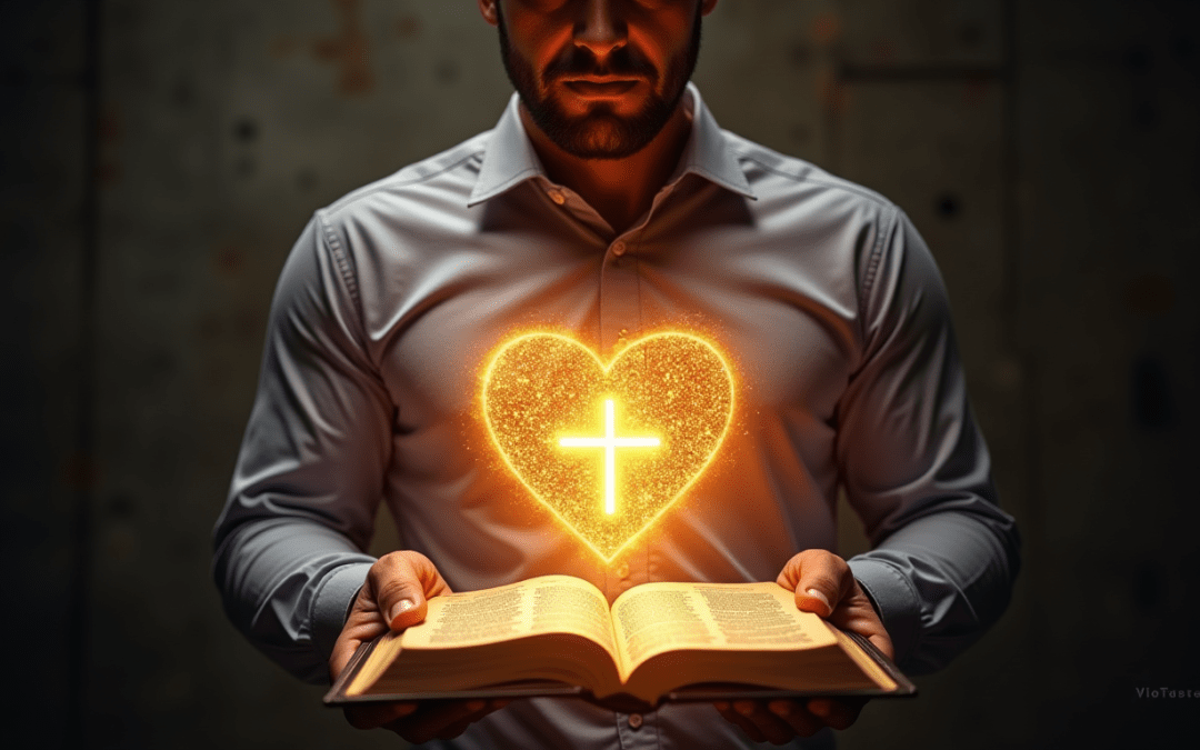 Man holding open Bible